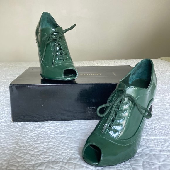 COLIN STUART Green Peep Toe Heeled Oxford Size 7.5 - Picture 3 of 9